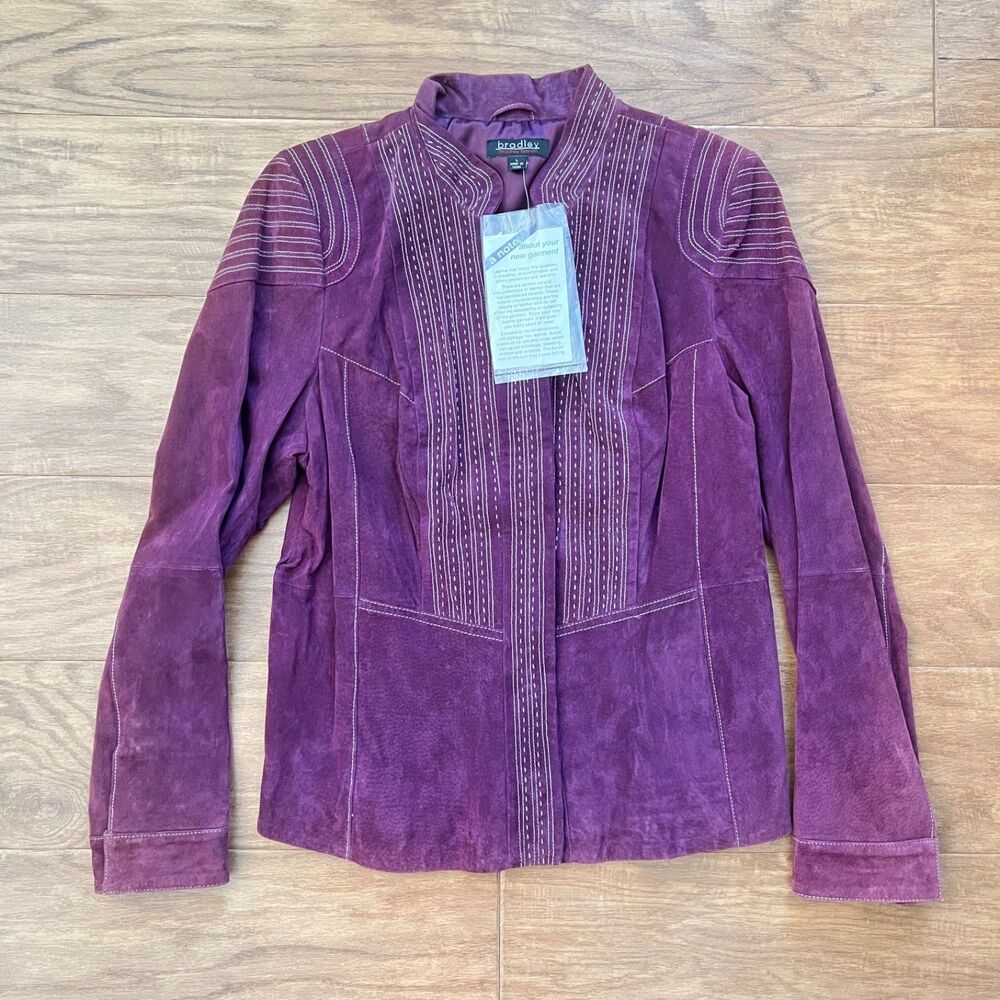 NWT Bradley Bayou Suede Jacket Size L Purple with Contrast Stitching